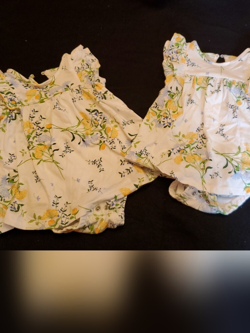 Two (Twin) White Floral Dresses with Yellow & Blue Flowers